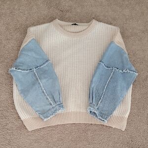 Debut Cream and Blue Denim Sleeve Sweater